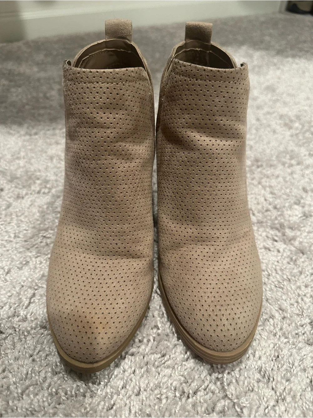 Universal Thread Perforated Suede-Look Taupe Ankle Booties